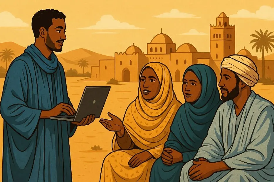 Illustration : un animateur communautaire échange avec des habitantes