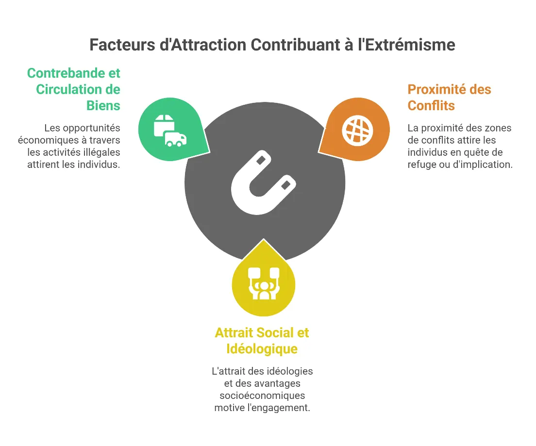 Schéma : facteurs d’attraction contribuant à l’extrémisme